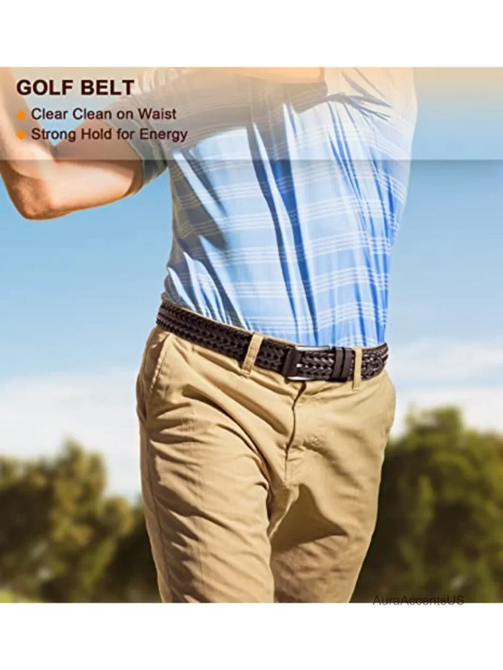 Men's Genuine Leather Braided Woven Holeless Belt with Buckle - Adjustable